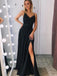 A-line Spaghetti Straps Long Gray Lace Sequins Prom Dress, DB10874
