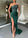 Sparkly Satin Sequins Green Prom Dress with Side Split, WGP186