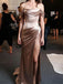 Elegant Off Shoulder Long Satin Sheath Gold Long Prom Dress, WGP189