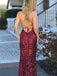 Elegant Red Sequins Spaghetti Straps Mermaid Prom Dress, WGP206