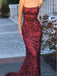 Elegant Red Sequins Spaghetti Straps Mermaid Prom Dress, WGP206