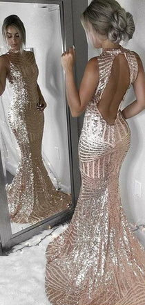 Sparkly Sleeveless Open Back Mermaid Prom Dress, WGP246