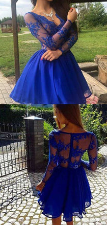 Elegant V-neck Long Sleeves A-line Short Homecoming Dress, WGP209