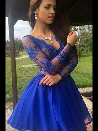 Elegant V-neck Long Sleeves A-line Short Homecoming Dress, WGP209