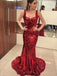 Sparkly Red Sequins Mermaid Sexy Backless Prom Dress, WGP280