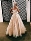 Champagne Pink Long Lace Prom Dress with Applique, DB10880