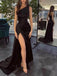 Simple Black Long One Shoulder Slit Mermaid Prom Dress, DB10884