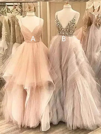 Mismatched Spaghetti Straps V-neck Tulle Prom Dress, WGP295