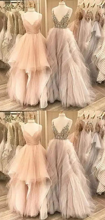 Mismatched Spaghetti Straps V-neck Tulle Prom Dress, WGP295
