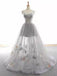 Elegant V-neck Sleeveless Tulle Gray Prom Dress, WGP298