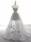 Elegant V-neck Sleeveless Tulle Gray Prom Dress, WGP298