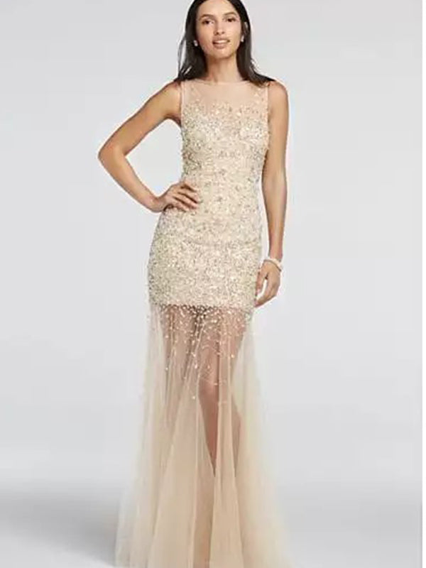Sparkly Illusion Tulle Sleeveless Prom Dress, WGP302