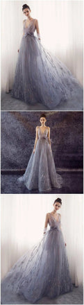 Elegant Tulle V-neck Applique Prom Dress, WGP304