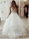 A-Line V-Neck Spaghetti Straps Tulle Long Wedding Dresses With Lace,RBWD0011