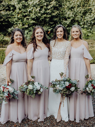 Newest Spaghetti Straps Chiffon Long Bridesmaid Dresses Online,RBWG0031