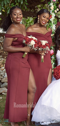 Simple Off-shoulder Floor-length Mermaid Long Bridesmaid Dresses Online,RBWG0057