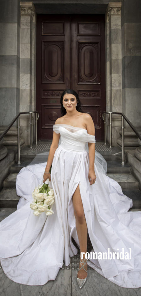 Off-shoulder A-line Cheap Long Wedding Dresses Online,RBWD0022