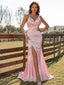 Sheath V-neck Spaghetti Straps Sleeveless Prom Dress with Side Slit, WGP316