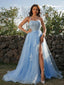 Elegant Sleeveless Blue Spaghetti Straps Applique Prom Dress, WGP319