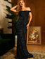 Sparkly Mermaid Black Off Shoulder Sequins Prom Dress, WGP324