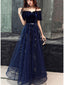 Elegant Velvet TUlle Long Formal Navy Blue Prom Dress, WGP332