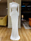 Simple Long Sleeves White Mermaid Satin Wedding Dress, WD0528