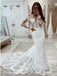 Long Sleeves Applique Mermaid Tulle Wedding Dress, WD0518
