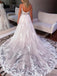 Spaghetti Straps V-neck Applique Tulle Wedding Dress, WD0519