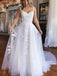 A-line Off Shoulder Tulle White Long Wedding Dress, WD0521