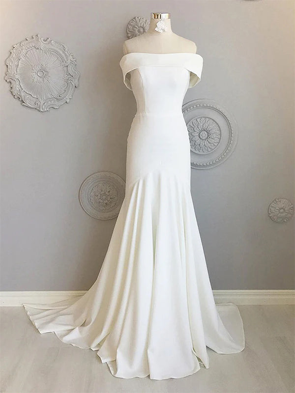 Ivory Off Shoulder Mermaid Wedding Dress, WD0526