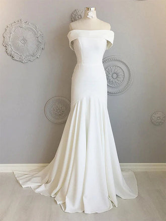 Ivory Off Shoulder Mermaid Wedding Dress, WD0526