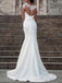Elegant Satin Long Sleeves Ivory Lace Applique Mermaid Wedding Dress, WD0466