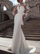 Elegant Satin Long Sleeves Ivory Lace Applique Mermaid Wedding Dress, WD0466