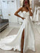 Simple Sweetheart Off SHoulder Satin Side Slit Wedding Dress, WD0479