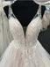 White Tulle V-neck Open Back Long Wedding Dress, WD0482