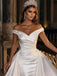 Off Shoulder Satin A-line Wedding Dress with Pleats, WD0487