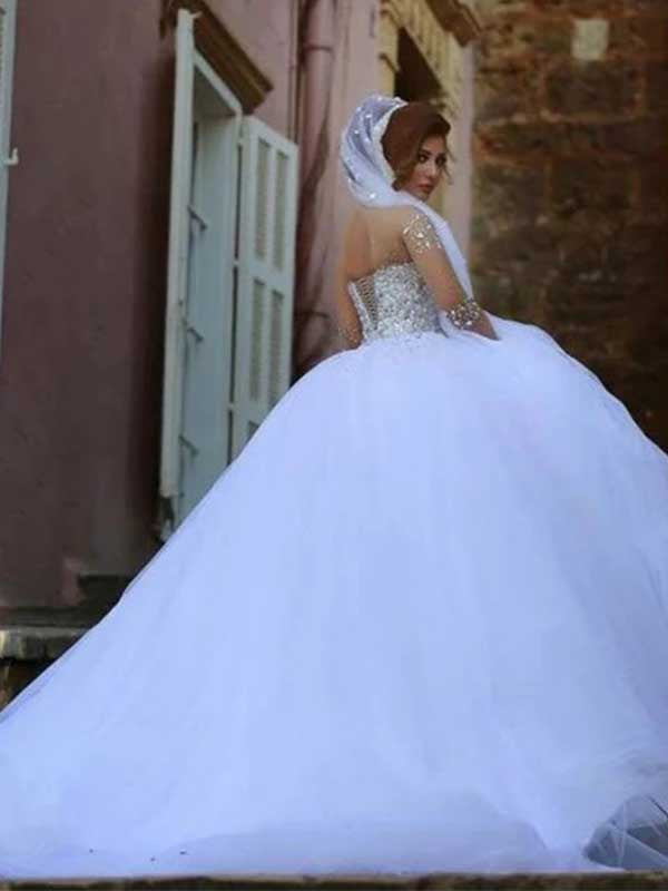 Sparkly Sweetheart Long Sleeves Beaded Wedding Dress, WD0506
