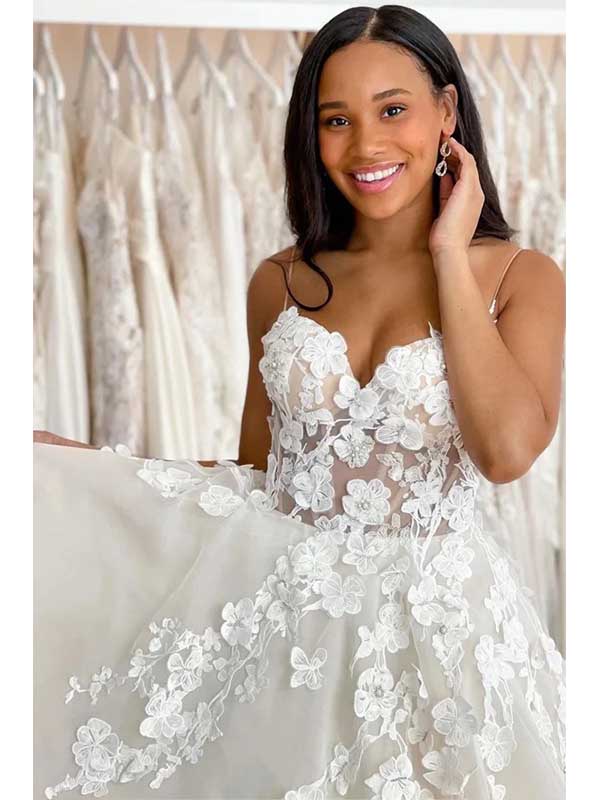 sSweetheart Lace Spaghetti Straps Appliques Wedding Dress, WD0498