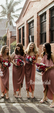 Mismatched Simple Spaghetti Strap Long Bridesmaid Dresses Online,RBWG0058