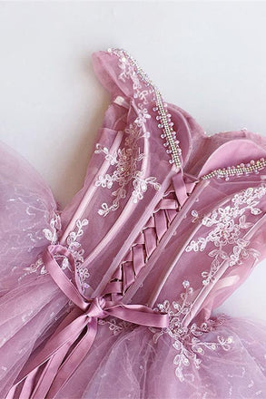 Charming A-line Off-shoulder Lace Appliques Short Homecoming Dresses For Teens, HD0372