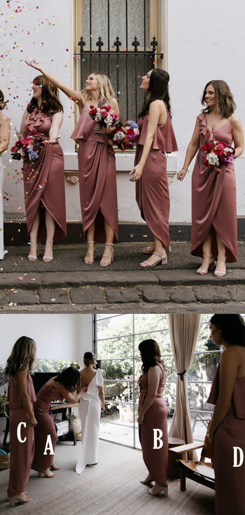 Mismatched Simple Spaghetti Strap Long Bridesmaid Dresses Online,RBWG0058