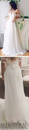 Popular Off Shoulder Long A-line White Chiffon Sexy Lace Wedding Dresses, WD0138