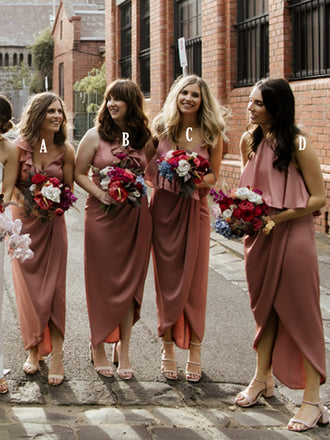 Mismatched Simple Spaghetti Strap Long Bridesmaid Dresses Online,RBWG0058