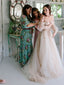 Off-shoulder A-line Tulle Cheap Long Wedding Dresses Online,RBWD0023