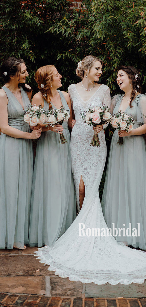 Newest V-neck Tulle Cheap Long Bridesmaid Dresses Online,RBWG0034