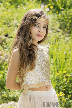 New 2 Pieces Sequin Top Blush Pink Chiffon Skirt Flower Girl Dresses. FG059