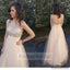 New Champagne V-Back A-line Beaded Charming Formal Long Prom Dresses. PD0436