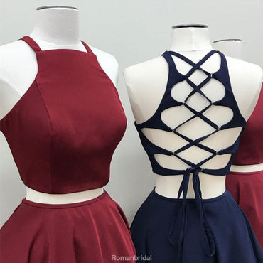 Sexy Two Pieces Halter Simple A-line Open-back Short Homecoming Dresses, HD0373