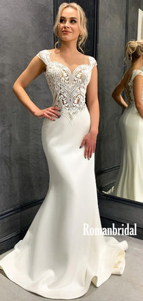 Sexy V-neck Mermaid Cheap Long Wedding Dresses Online,RBWD0025