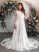 A-Line Round Neck Lace Long Sleeves Beach Wedding Dresses,RBWD0015